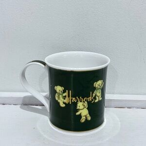 Harrods Knightsbridge Green White Teddy Bear Mug Fine Bone China Made in England
